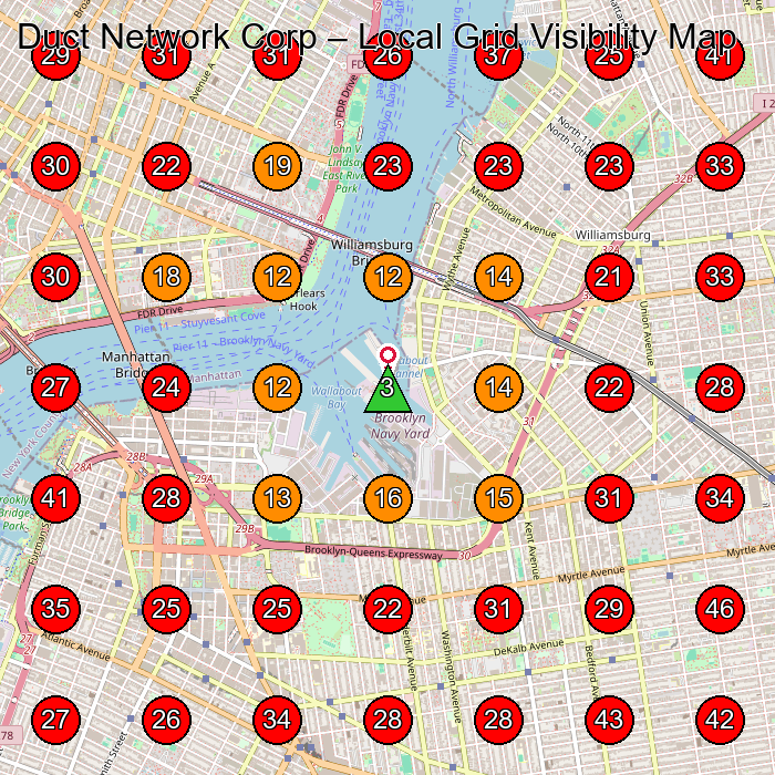 Duct Network Corp GeoGrid visibility map for Air Conditioning Contractor in New York